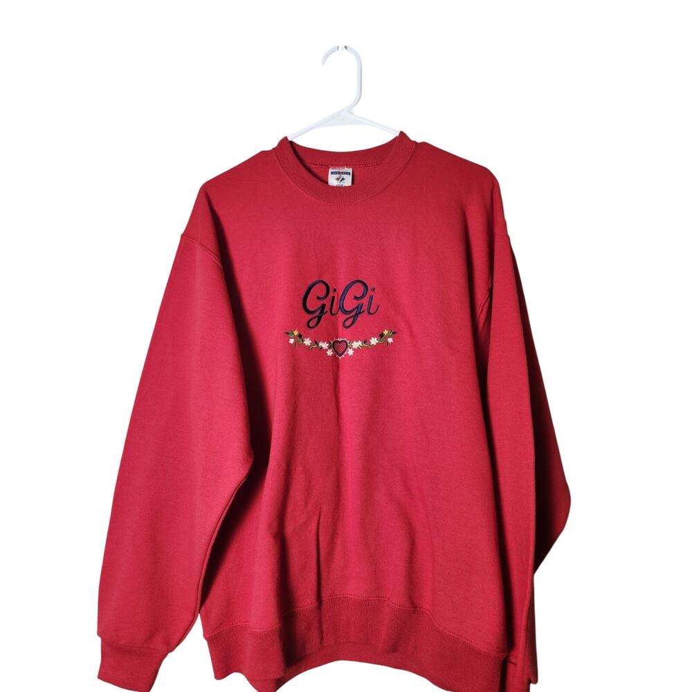 Vintage Jerzees Crewneck Sweatshirt Size Medium‎ Red Gigi Embroidered